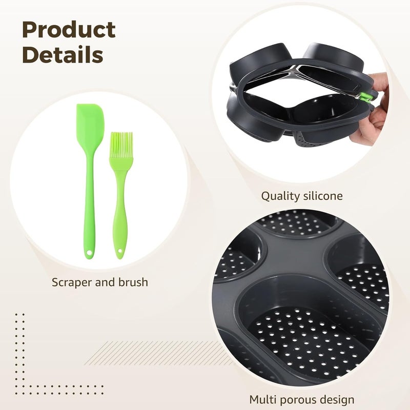 5 Pieces Silicone Baking Molds Set for French Bread, Includes 3-Grid Loaf Pan, 8-Grid Bun Pan, Non-Stick Tools with Scraper and Oil Brush for Home Bakery - Image 2