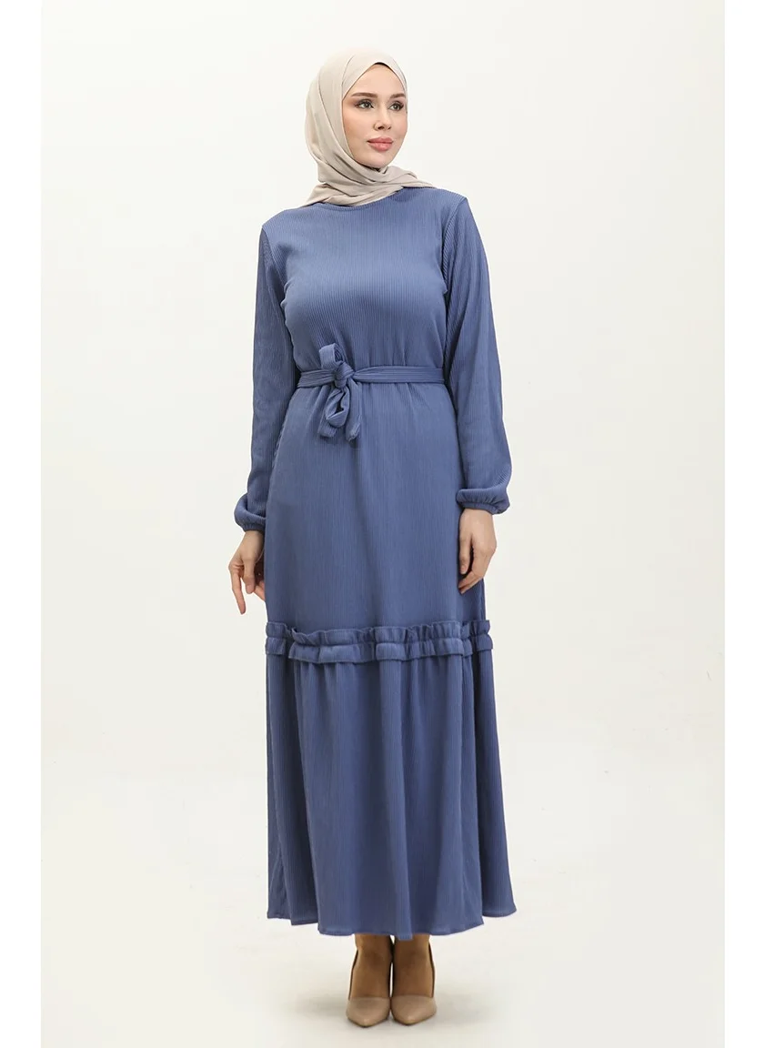 Sefa Merve Belgüzar Skirt Pleated Dress NZR003A-08 Indigo