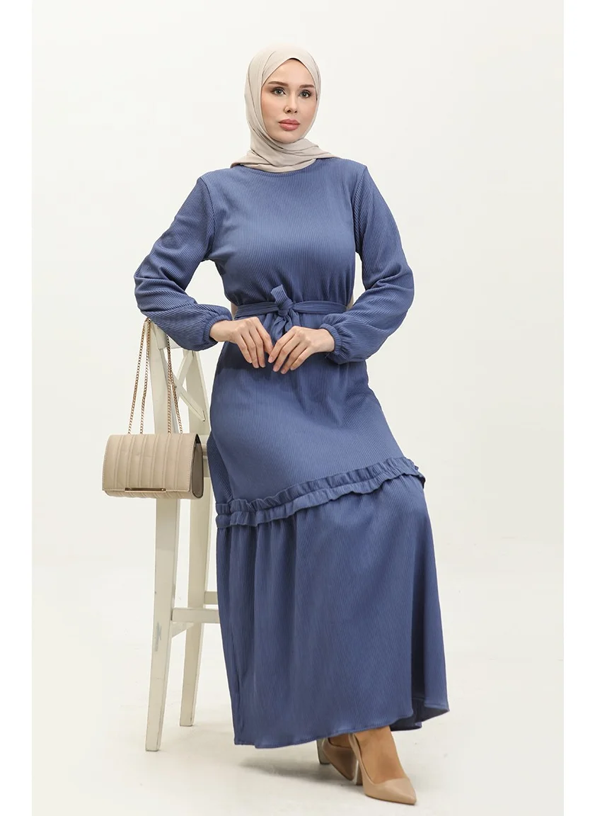 Sefa Merve Belgüzar Skirt Pleated Dress NZR003A-08 Indigo