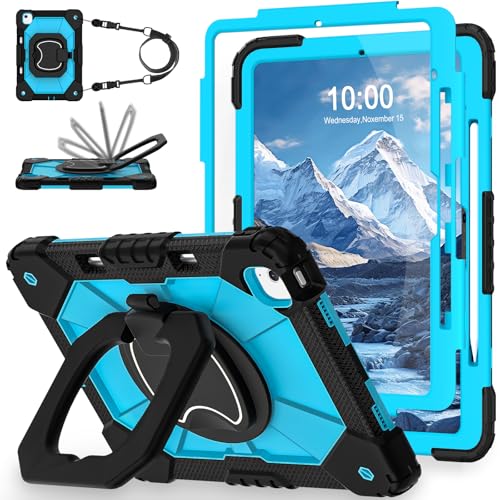 WESOROL for iPad Air 13 Inch Case M4/M3/M2 2026/2025/2024 with Pencil Holder/Screen Protector/360° Rotating Stand,Military Grade Shockproof Cover for iPad Air Case 13 Inch, Black Blue