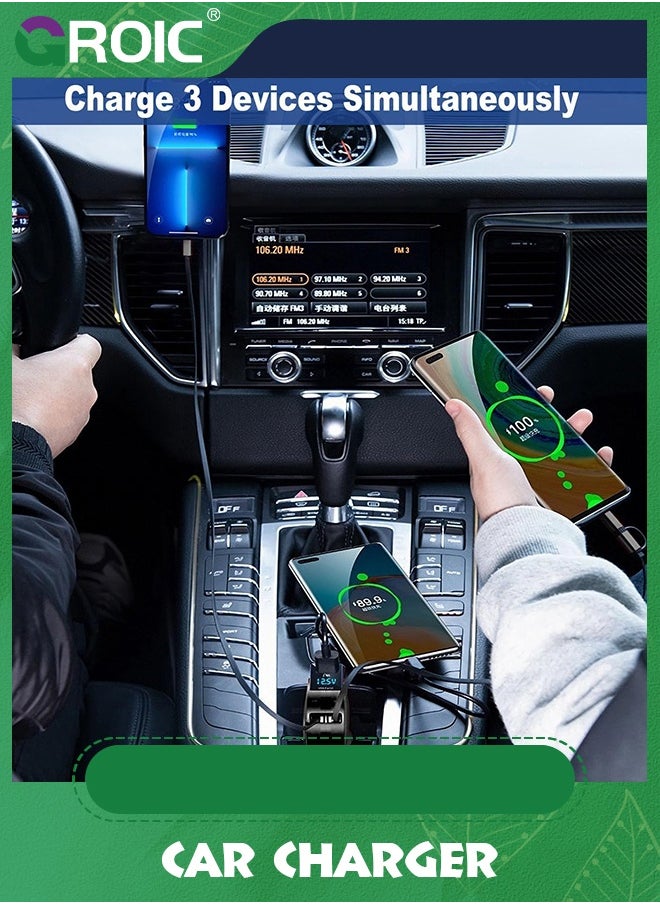 GROIC - Ultra-Small Retractable Car Charger 60W,4 in 1 Retractable Phone Charger for Car Super Fast Car Charger with Retractable Cord X2 and USB A Charging Port,Car Phone Charger Adapter - Image 1