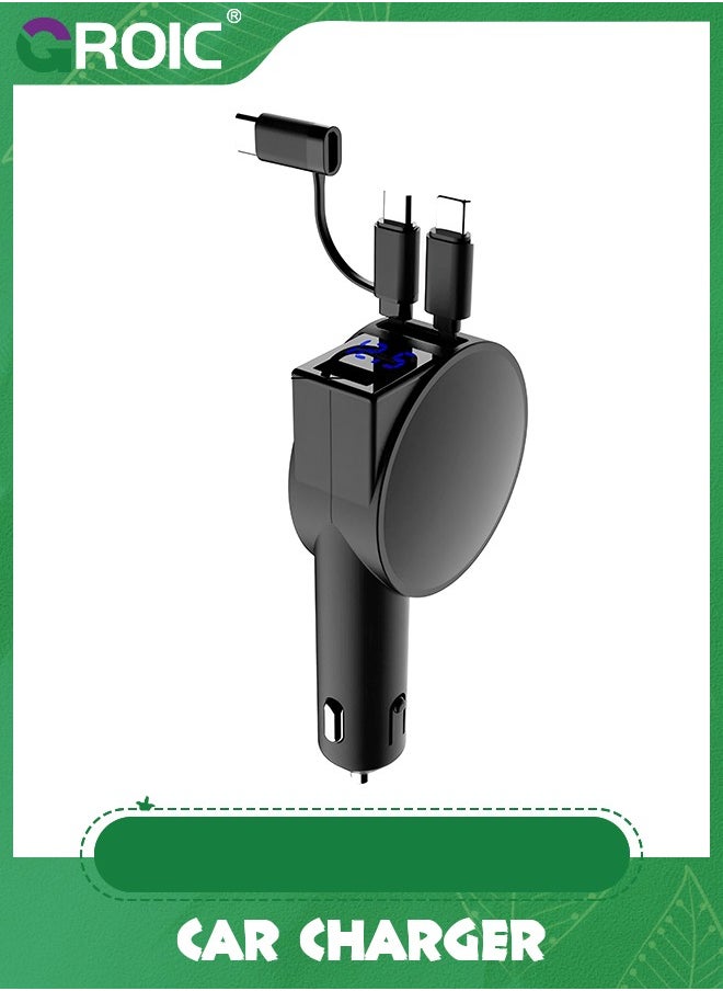 GROIC - Ultra-Small Retractable Car Charger 60W,4 in 1 Retractable Phone Charger for Car Super Fast Car Charger with Retractable Cord X2 and USB A Charging Port,Car Phone Charger Adapter - Image 1