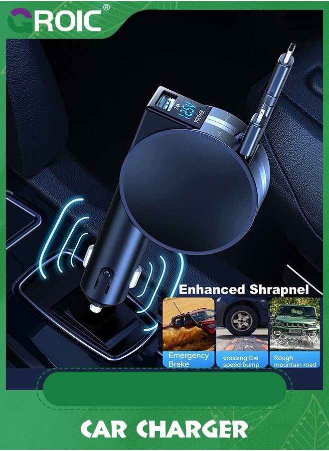 GROIC - Ultra-Small Retractable Car Charger 60W,4 in 1 Retractable Phone Charger for Car Super Fast Car Charger with Retractable Cord X2 and USB A Charging Port,Car Phone Charger Adapter - Image 1