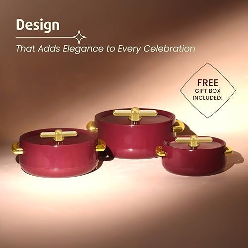 Selvel Elegance Royal Inner Steel Casserole Set of 3 (1700ml, 1200ml, 600ml)|BPA Free|Advanced P.U. Insulation|Keeps Food hot & Fresh Chapati, Roti, Biryani (Royal Maroon) - Image 2