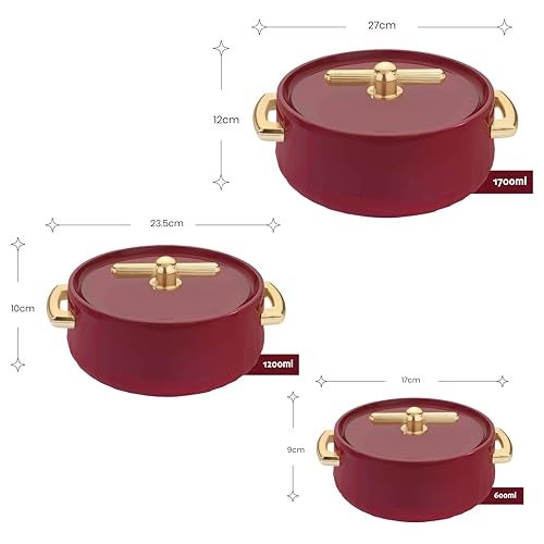 Selvel Elegance Royal Inner Steel Casserole Set of 3 (1700ml, 1200ml, 600ml)|BPA Free|Advanced P.U. Insulation|Keeps Food hot & Fresh Chapati, Roti, Biryani (Royal Maroon) - Image 5