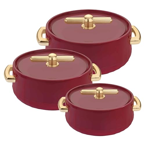 Selvel Elegance Royal Inner Steel Casserole Set of 3 (1700ml, 1200ml, 600ml)|BPA Free|Advanced P.U. Insulation|Keeps Food hot & Fresh Chapati, Roti, Biryani (Royal Maroon) - Image 1