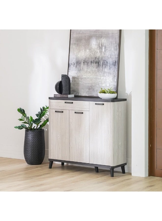 DANUBE HOME خزانة أحذية كيروين 3 أبواب ودرج واحد لـ 22 زوج من الأحذية | أثاث تصميم عصري من الخشب منظم أحذية لمدخل المنزل أو الممر مصنوع في ماليزيا L115.6Xw38Xh108Cm - بلوط رمادي/أسود - Image 1