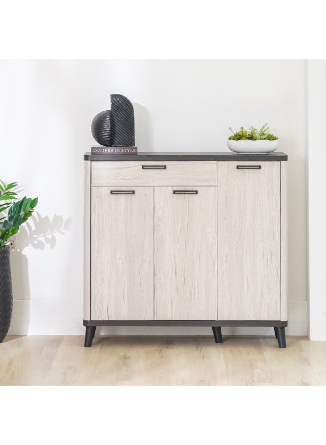 DANUBE HOME خزانة أحذية كيروين 3 أبواب ودرج واحد لـ 22 زوج من الأحذية | أثاث تصميم عصري من الخشب منظم أحذية لمدخل المنزل أو الممر مصنوع في ماليزيا L115.6Xw38Xh108Cm - بلوط رمادي/أسود - Image 4