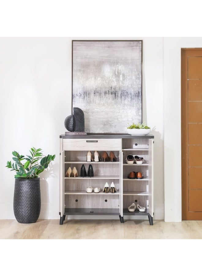 DANUBE HOME خزانة أحذية كيروين 3 أبواب ودرج واحد لـ 22 زوج من الأحذية | أثاث تصميم عصري من الخشب منظم أحذية لمدخل المنزل أو الممر مصنوع في ماليزيا L115.6Xw38Xh108Cm - بلوط رمادي/أسود - Image 3