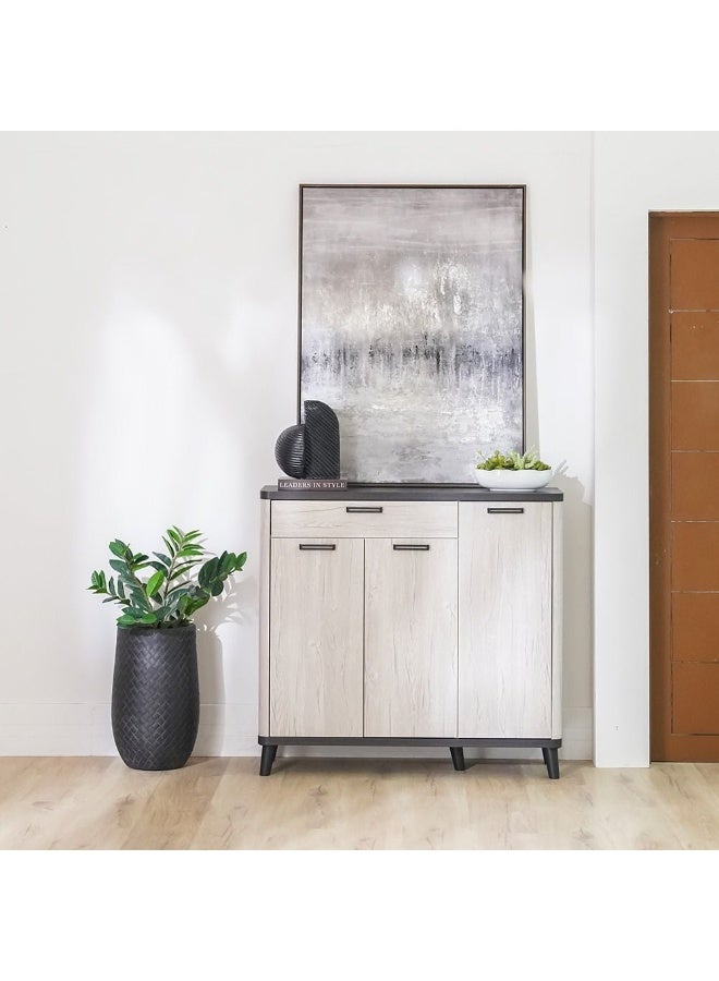 DANUBE HOME خزانة أحذية كيروين 3 أبواب ودرج واحد لـ 22 زوج من الأحذية | أثاث تصميم عصري من الخشب منظم أحذية لمدخل المنزل أو الممر مصنوع في ماليزيا L115.6Xw38Xh108Cm - بلوط رمادي/أسود - Image 2