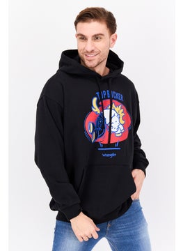 Wrangler Men Hooded Long Sleeve Graphic Sweatshirt, Black Combo  - Image 1