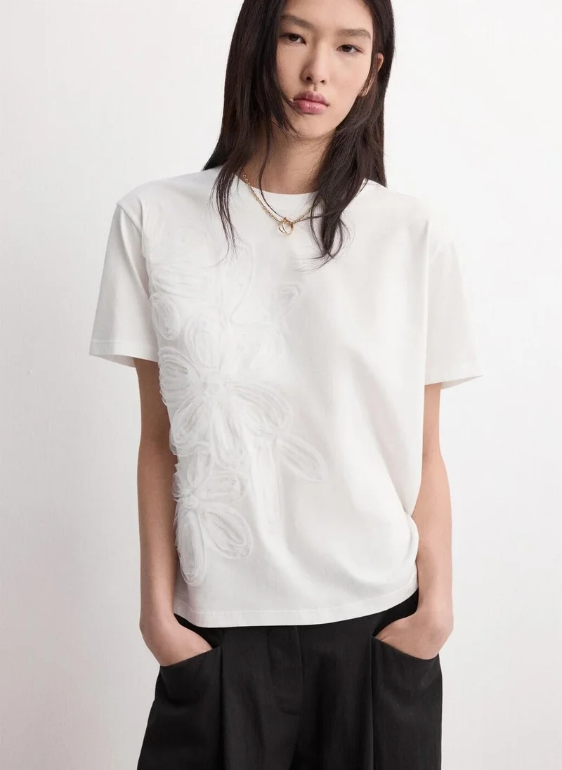 MANGO Floral-embroidered cotton t-shirt