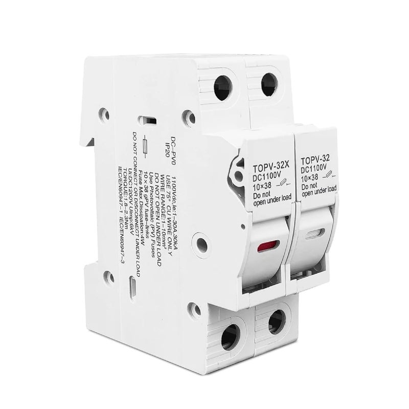 TOPV 32X Solar PV Fuse Holder 10x38mm DC 1100V 2P Without LED Base - Image 4