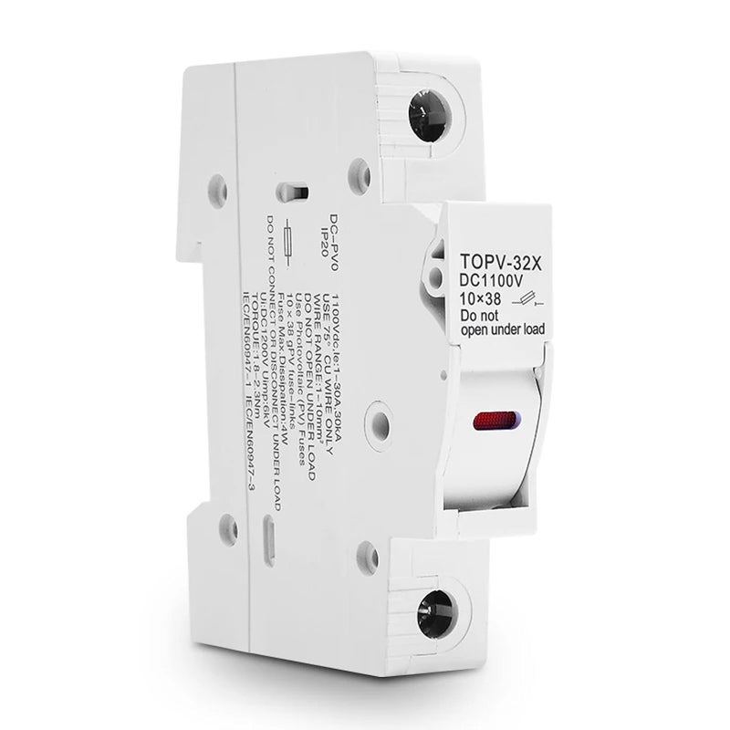 TOPV 32X Solar PV Fuse Holder 10x38mm DC 1100V 2P Without LED Base - Image 2