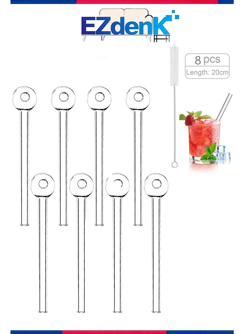 إزدنك 8 قطع (20 سم) من القش الزجاجي الشفاف المقاوم للكسر، القش الزجاجي المتين القابل لإعادة الاستخدام، يأتي مع فرشاة تنظيف واحدة، مناسب للمشروبات والعصائر وعصائر الفانيليا، تصميم صديق للبيئة - Image 1