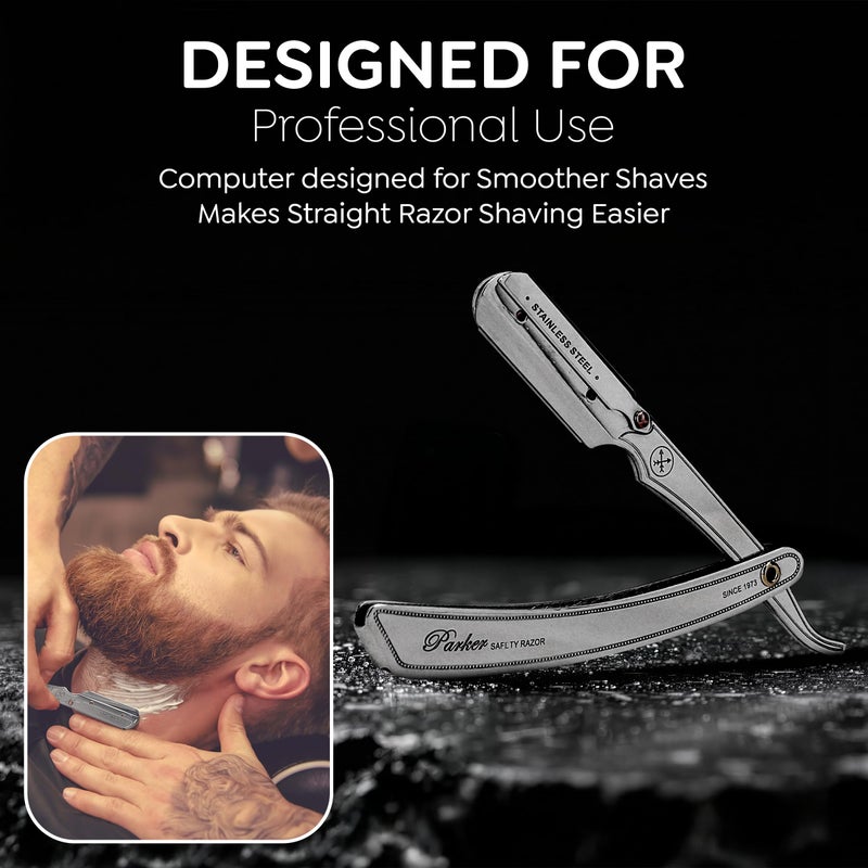 Parker Safety Razor Parker SRX Straight Razor â€“ All Stainless Steel Barber Razor with Clip-Type Blade Holder for Disposable Blades â€“ Ideal for Precision Wet Shaving at Home or Barbershop â€“ Iconic Brand - Image 5