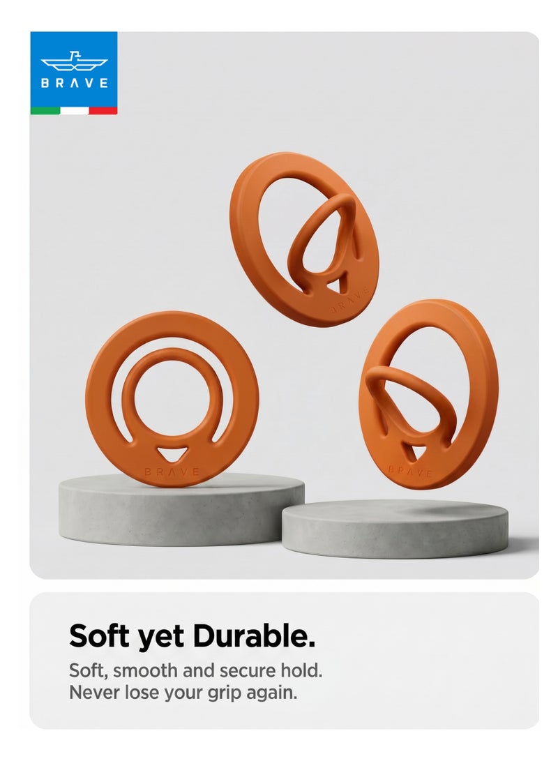 Brave MagSafe Magnetic Ring Phone Holder | Dual-Sided Silicone Grip, Strong Magnetic Hold & Finger Ring, Wireless Charging Compatible | Durable Removable Magnetic Phone Grip for iPhone Air, 17/17 Pro/17 Pro Max, 16, 15, 14, 13, 12, Samsung Galaxy S26/S25/S24/S23/S22 & Phones with Metal Plate | Orange - Image 2