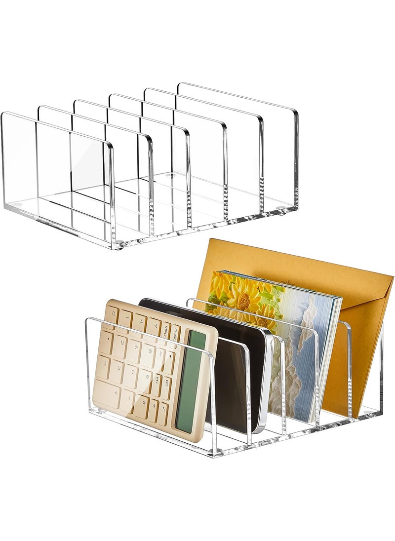 Geyoga Geyoga 2 Pcs Acrylic File Holder Clear Mail Folder Organizer 5 Compartments Multifunction Desktop Storage Letter Sorter Envelope Vertical Dividers for Office Home Desk Organization  - Image 1
