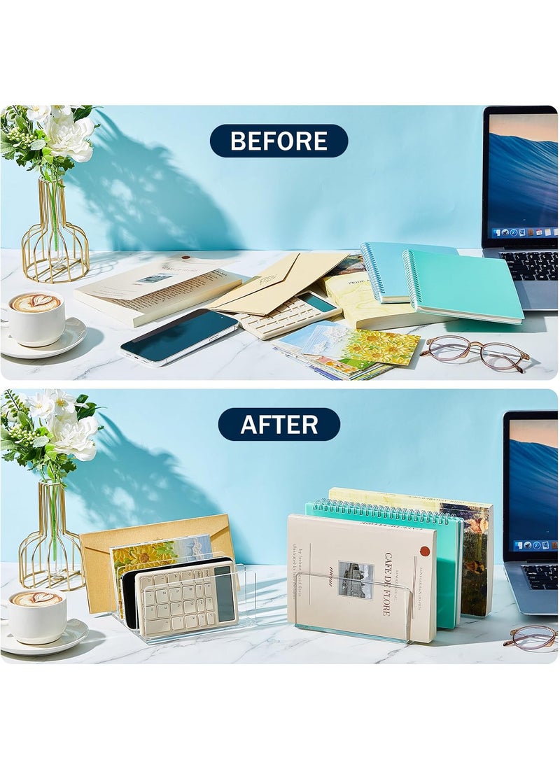 Geyoga Geyoga 2 Pcs Acrylic File Holder Clear Mail Folder Organizer 5 Compartments Multifunction Desktop Storage Letter Sorter Envelope Vertical Dividers for Office Home Desk Organization  - Image 3