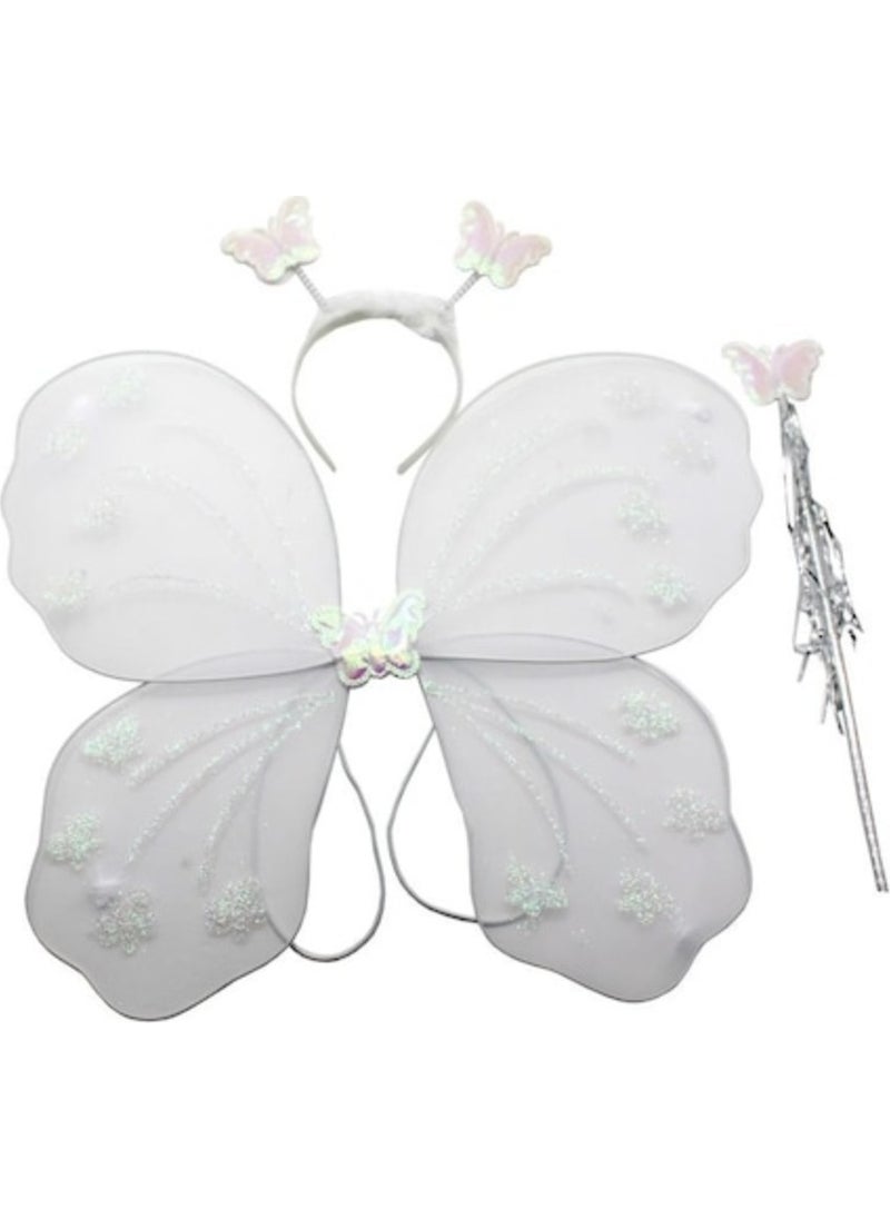 Arentek - White Butterfly Wing Crown - Scepter - Set Girl's Costume - Image 1