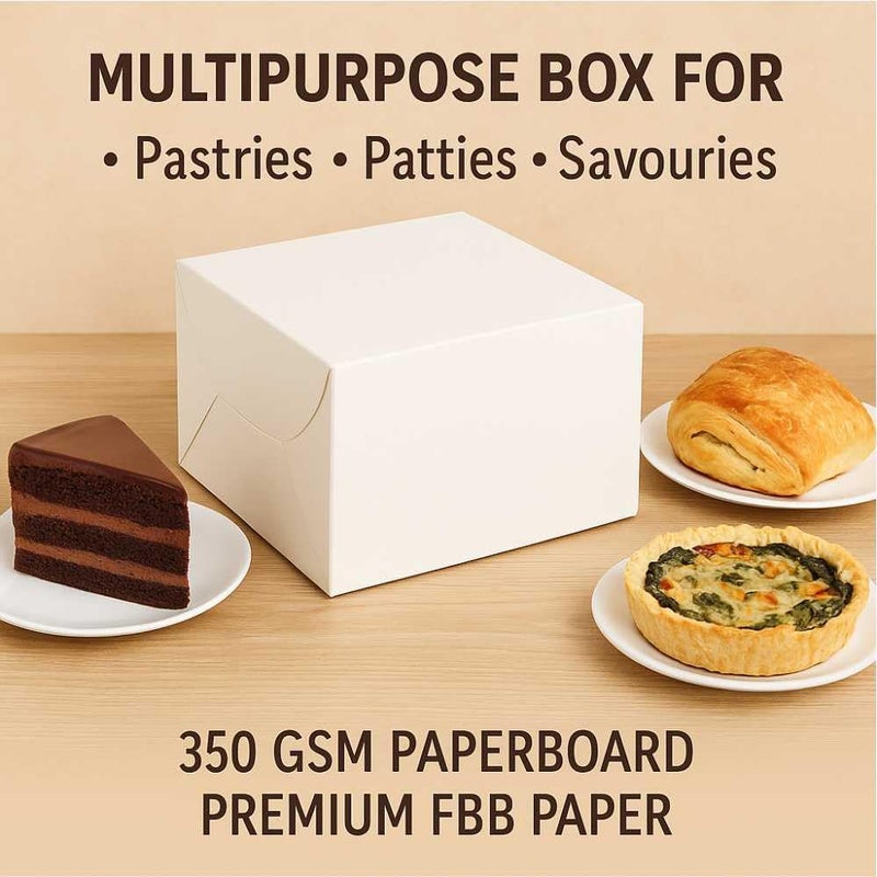 Chic a Choc White Pastry & Savoury Box – PACK OF 20 BOXES. Multipurpose Food Packaging Box for Home Bakers, Cafés, and Restaurants | 350 GSM FBB Premium Paper | 5x5x4 inch | Sturdy & Elegant - Image 5