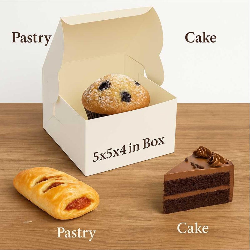 Chic a Choc White Pastry & Savoury Box – PACK OF 20 BOXES. Multipurpose Food Packaging Box for Home Bakers, Cafés, and Restaurants | 350 GSM FBB Premium Paper | 5x5x4 inch | Sturdy & Elegant - Image 4