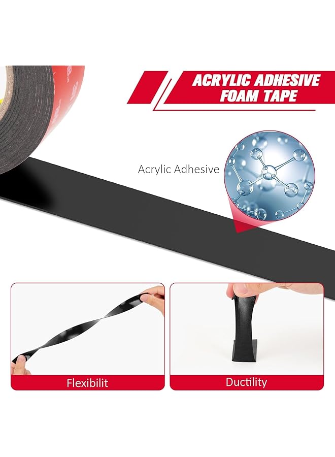 erorex 3M Double Sided Mounting Tape Vhb 0.5 Inch X 15.4 Ft 0.025In Thick Black 5925 Heavy Duty Foam Tape Strong Adhesive For Car Décor Home Office Logos 2 Pack - Image 2