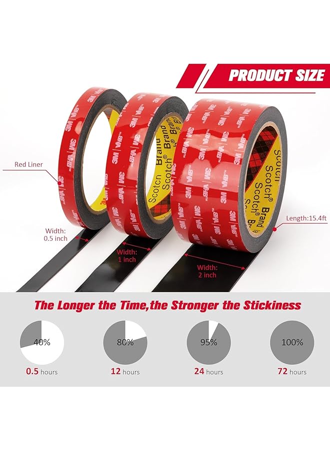 erorex 3M Double Sided Mounting Tape Vhb 0.5 Inch X 15.4 Ft 0.025In Thick Black 5925 Heavy Duty Foam Tape Strong Adhesive For Car Décor Home Office Logos 2 Pack - Image 4