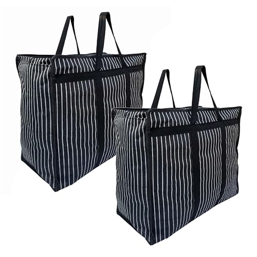 EVK® Multipurpose Extra large Bag with Handles and zipper Moisture Proof Canvas Polyster Underbed Storage Bag For Clothes (55x 60x 30cm) - Black, Rectangular (PACK OF 2) - Image 1
