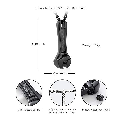 shajwo Wrench Urn Necklace for Ashes for Men Cremation Jewelry for Ashes for Women Hammer Keepsake Memorial Locket Pendant,Black - Image 2