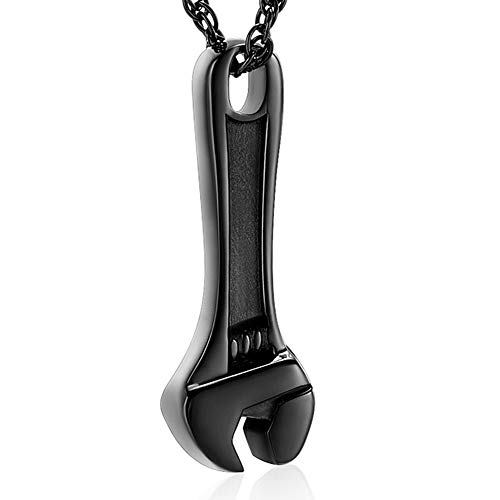 shajwo Wrench Urn Necklace for Ashes for Men Cremation Jewelry for Ashes for Women Hammer Keepsake Memorial Locket Pendant,Black - Image 1