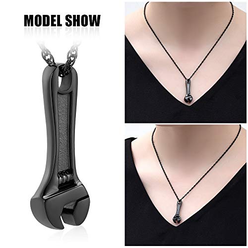 shajwo Wrench Urn Necklace for Ashes for Men Cremation Jewelry for Ashes for Women Hammer Keepsake Memorial Locket Pendant,Black - Image 3