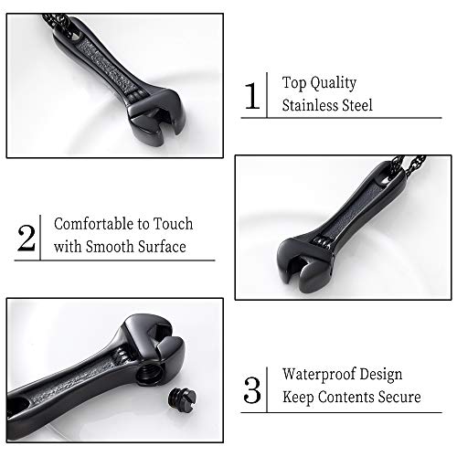 shajwo Wrench Urn Necklace for Ashes for Men Cremation Jewelry for Ashes for Women Hammer Keepsake Memorial Locket Pendant,Black - Image 4