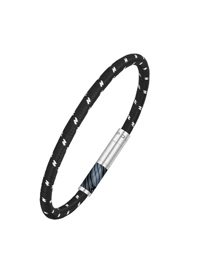 بوليس Plaint Black Woven Cord With Stainless Steel Black Motif Gents BraceletPEAGB0033201