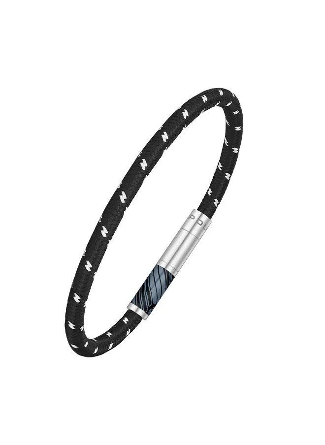 بوليس Plaint Black Woven Cord With Stainless Steel Black Motif Gents BraceletPEAGB0033201