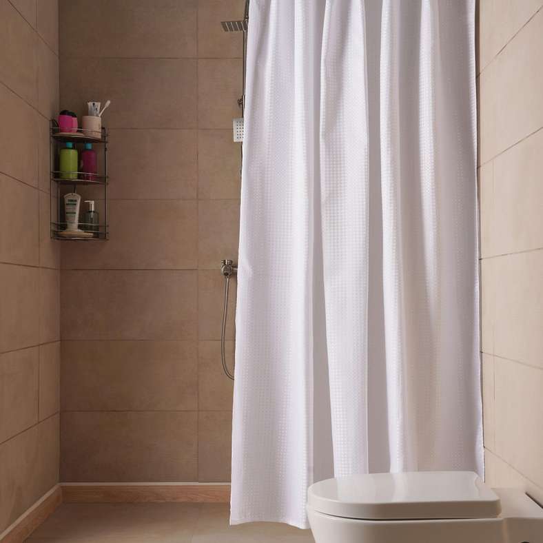 Pan Home Waffle Textured Shower Curtain 180cm x 180 cm -White