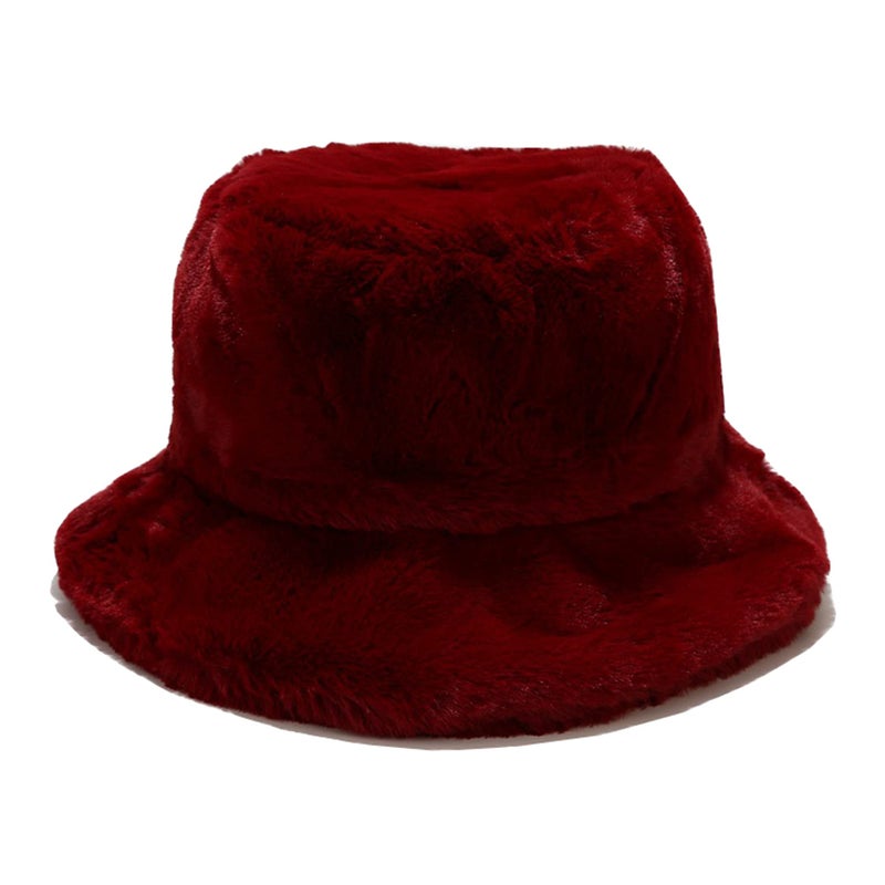 Dirholl Women's Winter Faux Fur Fuzzy Warm Bucket Hat Burgundy