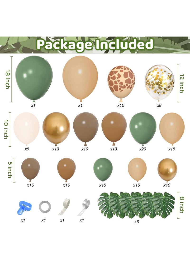 Mitoy 170Pcs Jungle Safari Balloons Garland Kit, Safari Baby Shower Decorations Sage Green Brown & Animal Print Balloons Palm Leaves for Woodland Themed Giraffe Wedding Two Wild One Birthday Party Supplies - Image 2