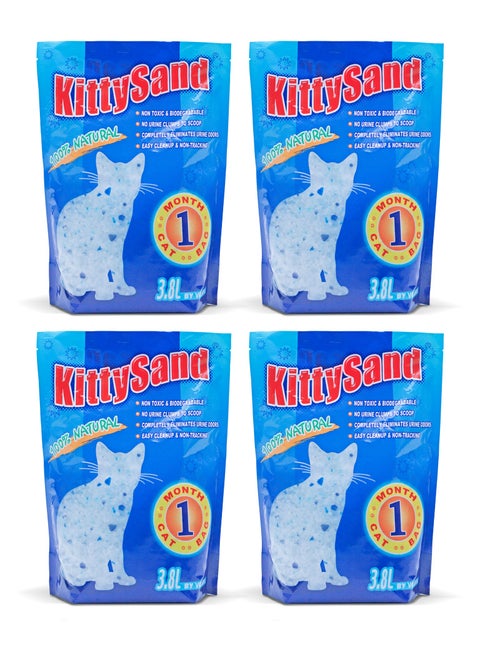 100% Natural Silica Crystal Premium Quality Cat Litter 3.8L Plain - Pack of 4