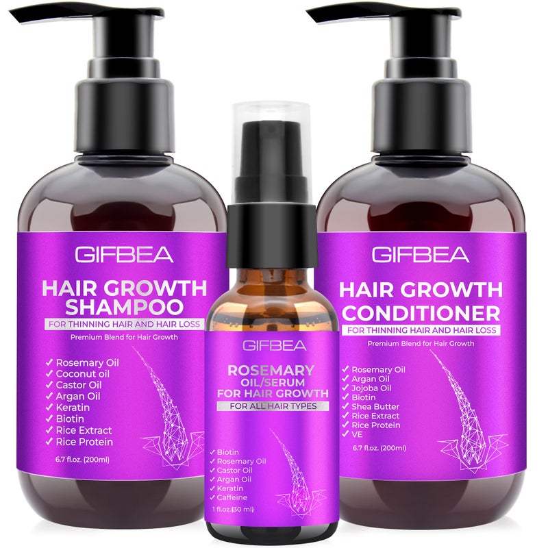 GIFBEA Hair Growth Shampoo and Conditioner Set With Rosemary, Biotin, Argan, and Castor Oils for Thinning, Damaged, Curly Hair - Image 1