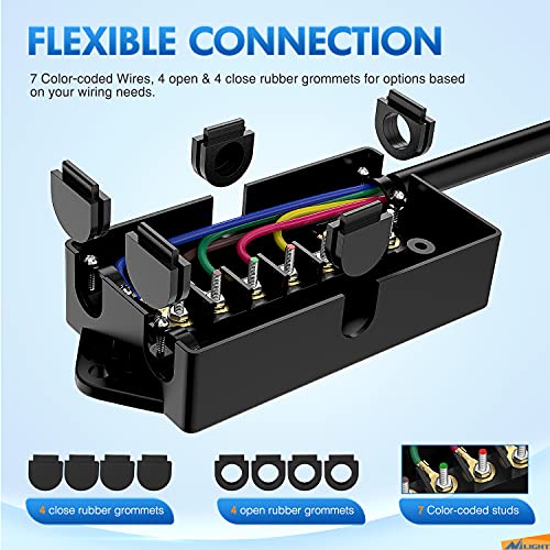Nilight Heavy Duty 7 Way Inline Trailer Plug 8 Feet Connector Cable 7Pin RV Round Extension Wiring Harness Weatherproof Junction Box for RV Towing Car - Image 4
