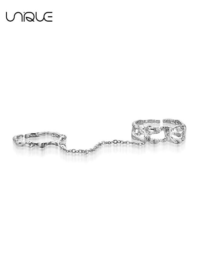 Unique - Rings - Two Fingers Rings - Irregular Texture Design - Chain Rings - Adjustable Open Loops Expandable joint loops for ladies and girls - Image 1