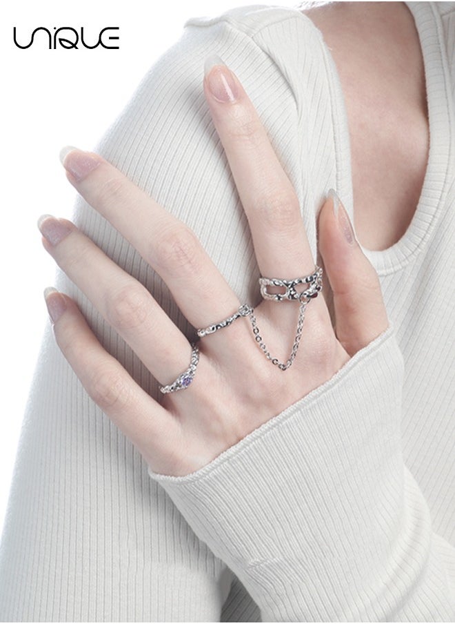Unique - Rings - Two Fingers Rings - Irregular Texture Design - Chain Rings - Adjustable Open Loops Expandable joint loops for ladies and girls - Image 1
