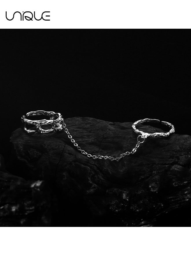 Unique - Rings - Two Fingers Rings - Irregular Texture Design - Chain Rings - Adjustable Open Loops Expandable joint loops for ladies and girls - Image 1