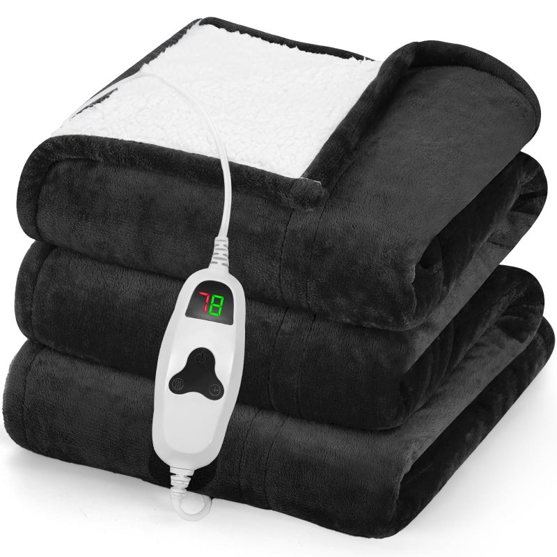 greenoak Heated Blanket Electric Throw 50"X60", Heating Blanket with 10 Heat Levels 8 Hours Auto-Off,Fleece Soft Blanket, Birthday Gifts for Grandma Seniors, Lacquered Black - Image 1