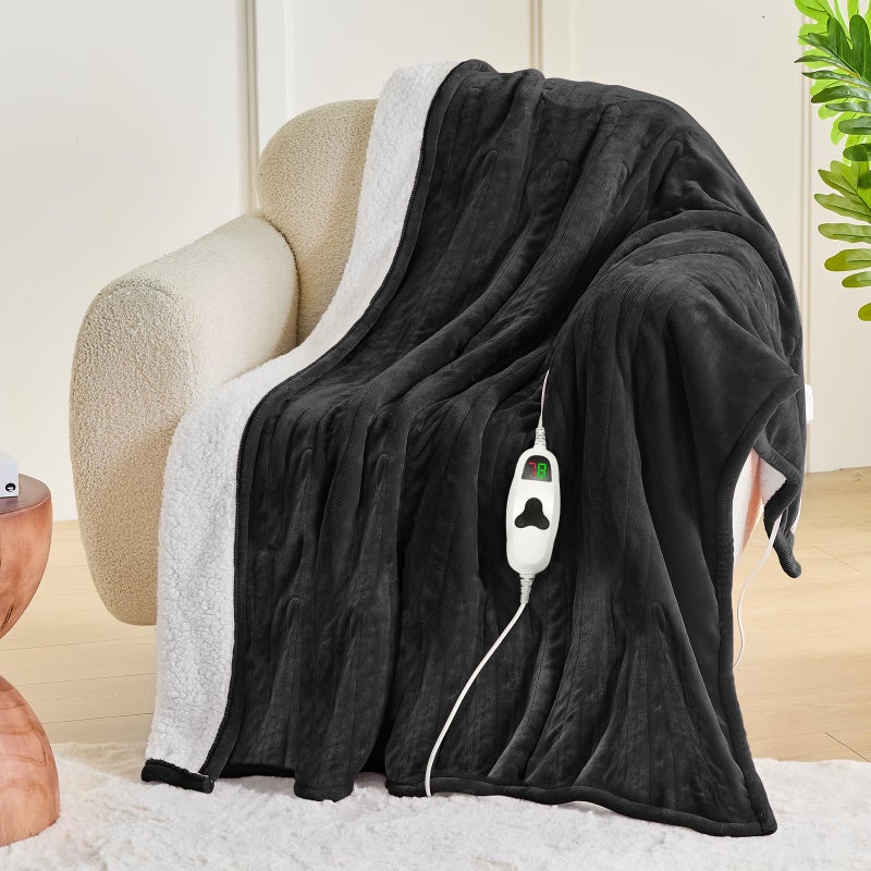 greenoak Heated Blanket Electric Throw 50"X60", Heating Blanket with 10 Heat Levels 8 Hours Auto-Off,Fleece Soft Blanket, Birthday Gifts for Grandma Seniors, Lacquered Black - Image 2