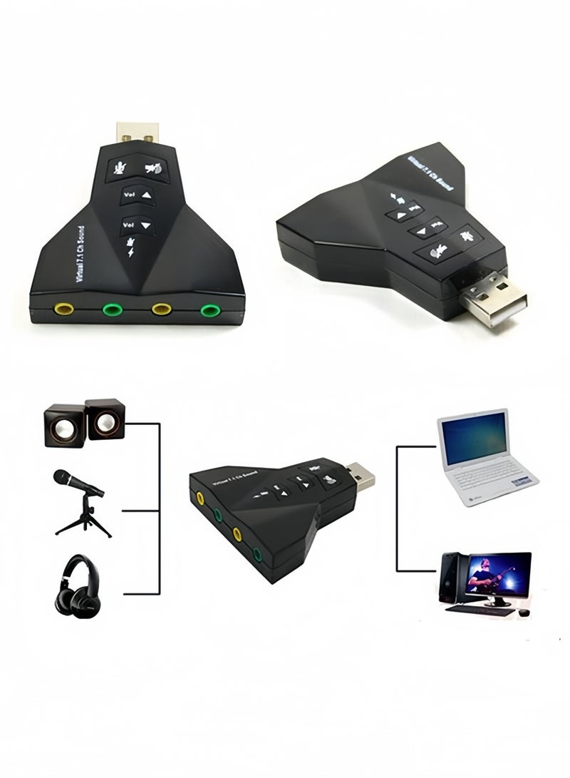 1PC Virtual 7.1 Channel USB Sound Card Black - Image 2
