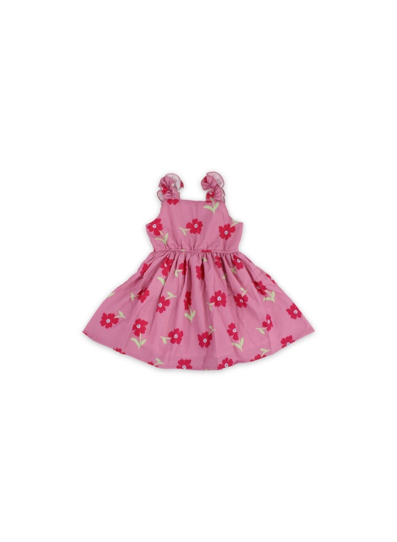 Pompelo Girls Cotton Dress – Pink with Flowers Print - Image 2