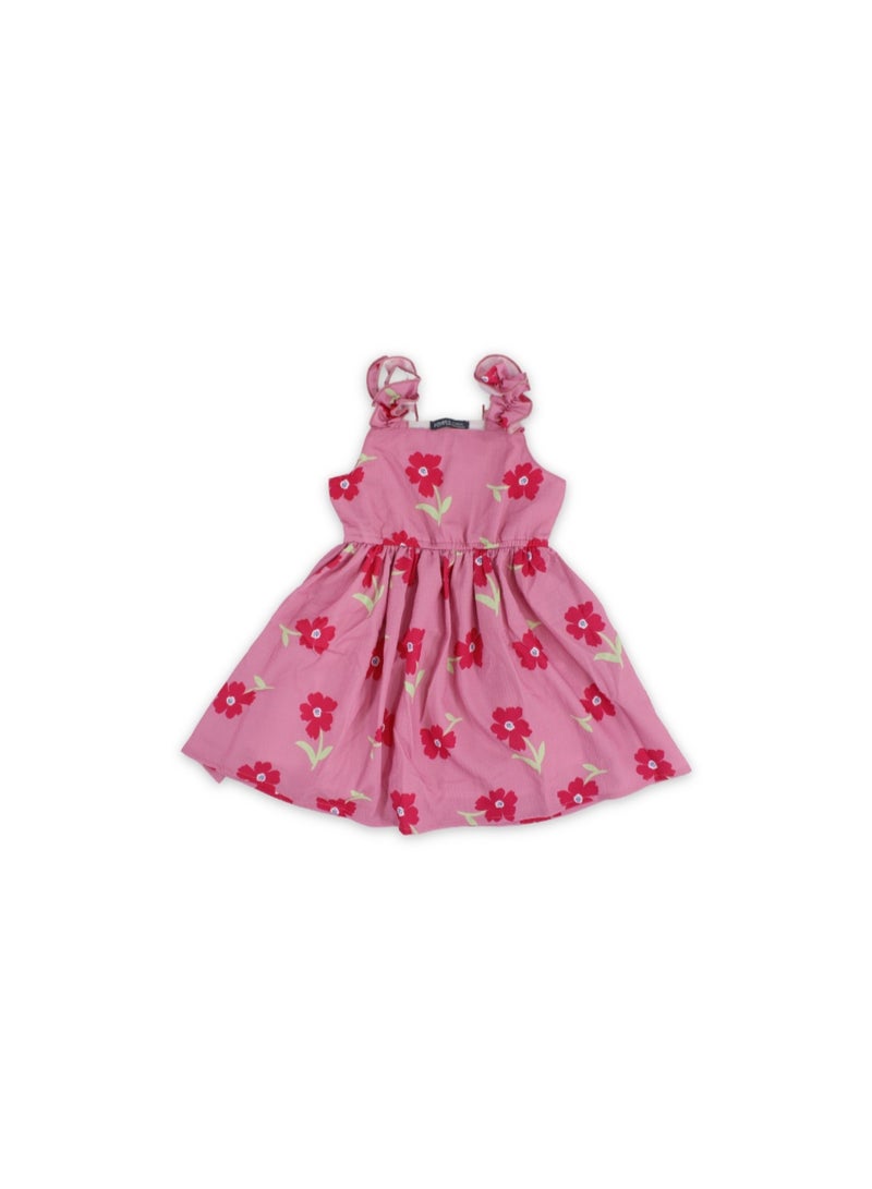 Pompelo Girls Cotton Dress – Pink with Flowers Print - Image 3