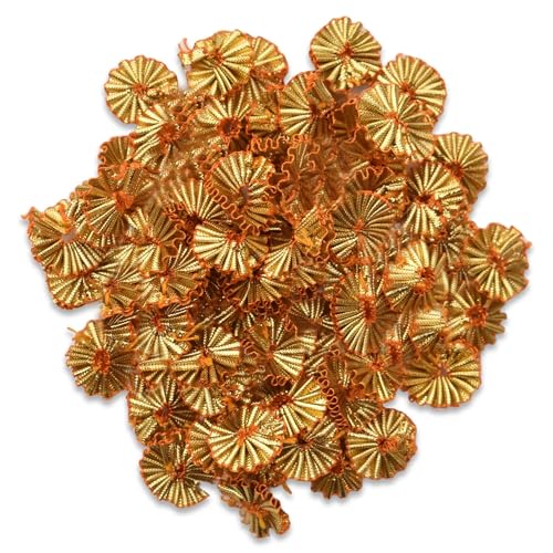 Embroiderymaterial 1.7 CM Gota Patti Flowers Appliques Patches for Embroidery Decoration and Craft Making 100 Pieces (Gold Color) - Image 1